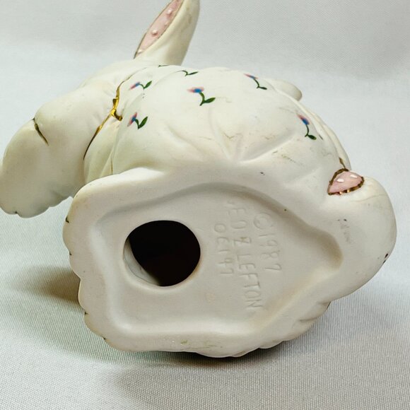 Lefton 1987 Quilted Sitting Rabbit Porcelain Figurine Vintage Bunny 6 ¼” - Picture 7 of 9